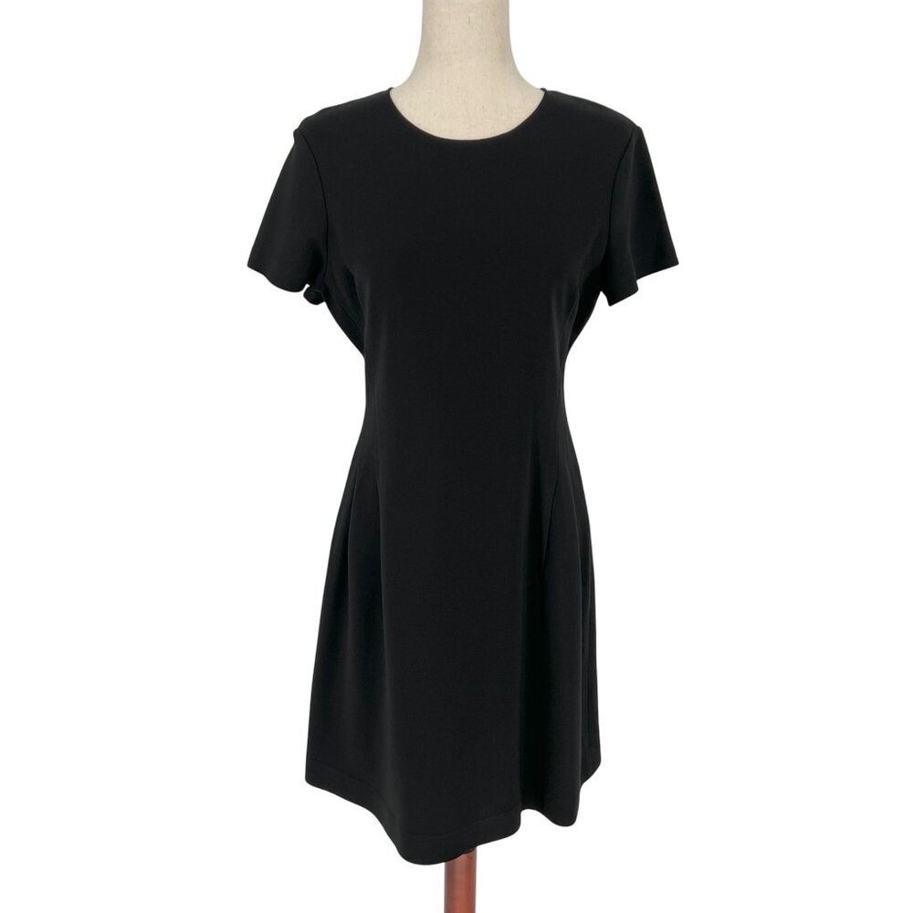 Theory Women Short Sleeve Shift Dress Size 6 Black Crepe Corset Tee Knee Length
